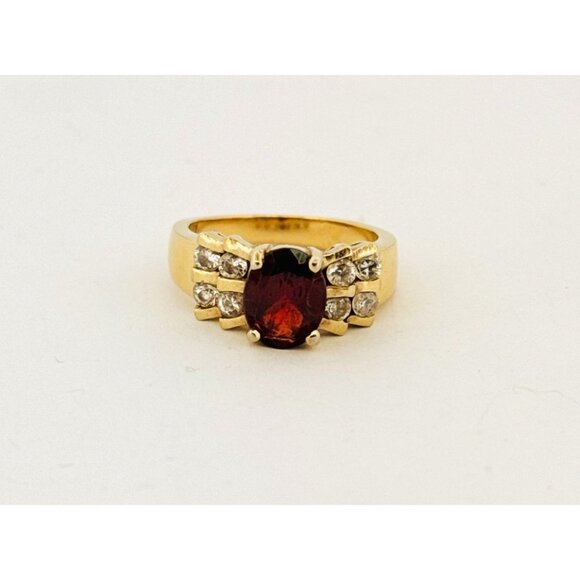 Estate 925 Gold Vermeil Garnet & CZ Cluster Ring Size 6.5 - Picture 1 of 9